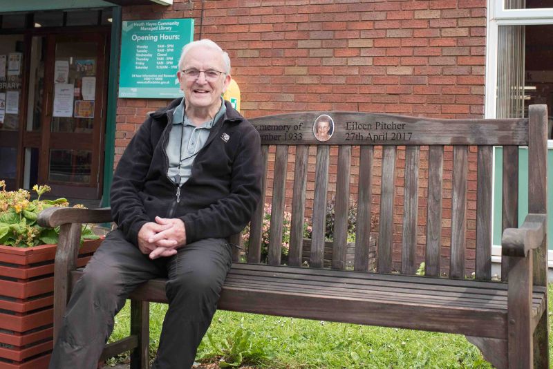 Bob Pitcher on a bench dedicated to his late wife Eileen
